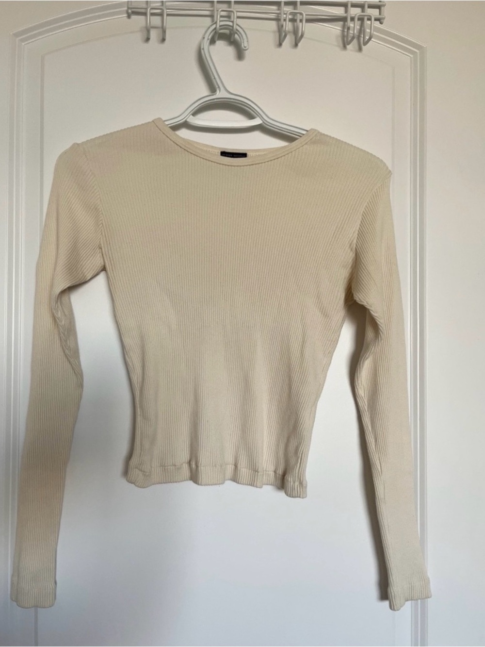 Brandy Melville Cream Ribbed Long Sleeve Top